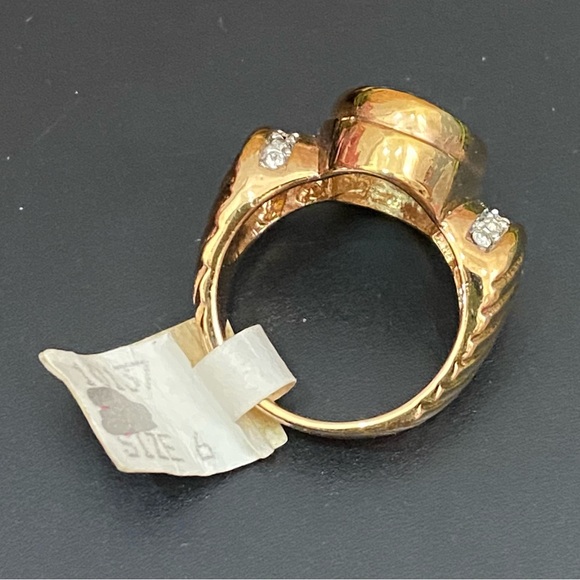 Vintage Aquamarine Pillow Cut Stone Gold-plated Statement Ring Size 6 - Picture 4 of 12